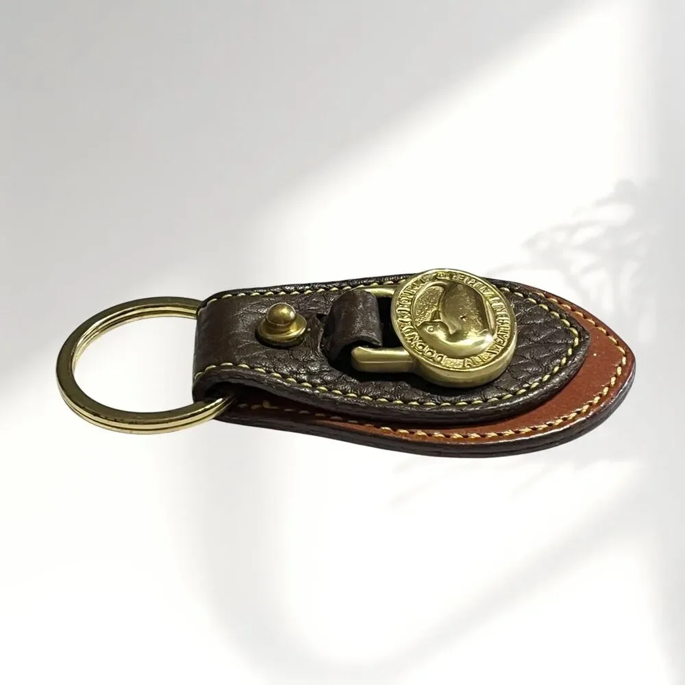 VTG Dooney and Bourke Key Ring Fob Brown 2 Tone All Weather Leather Brass Duck